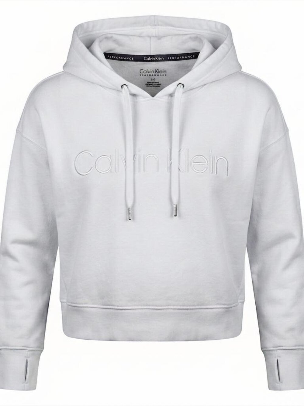 Calvin Klein White Pullover Cropped Hoodie Thumbholes  Large